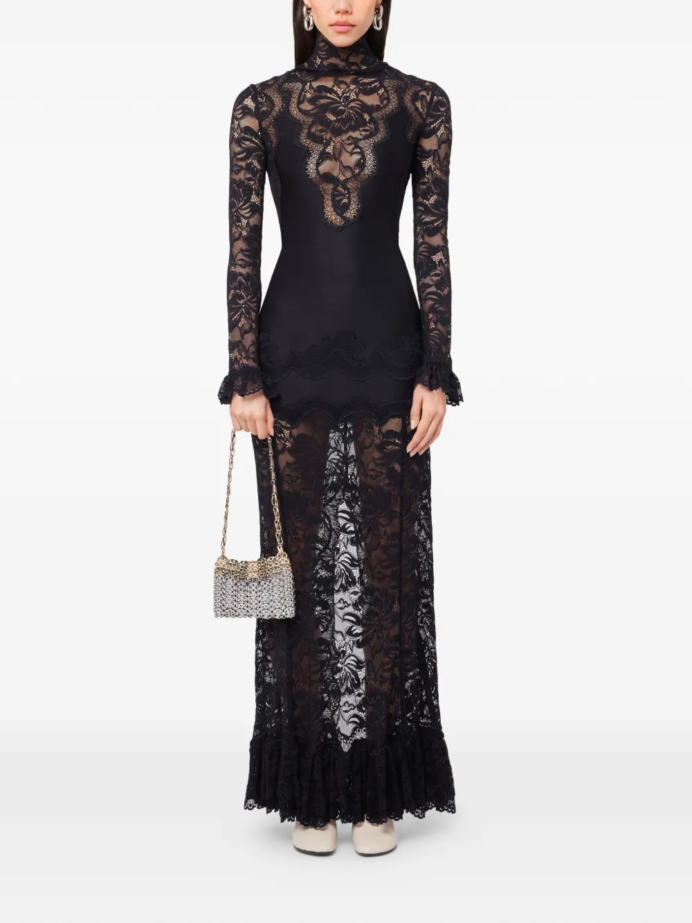 Rabanne Maxi-jurk met kant Zwart