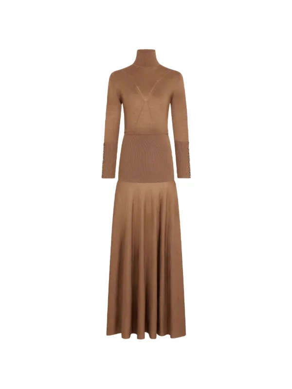 brown turtleneck maxi dress Long Sleeve Turtleneck Knit Dress - Coffee Brown