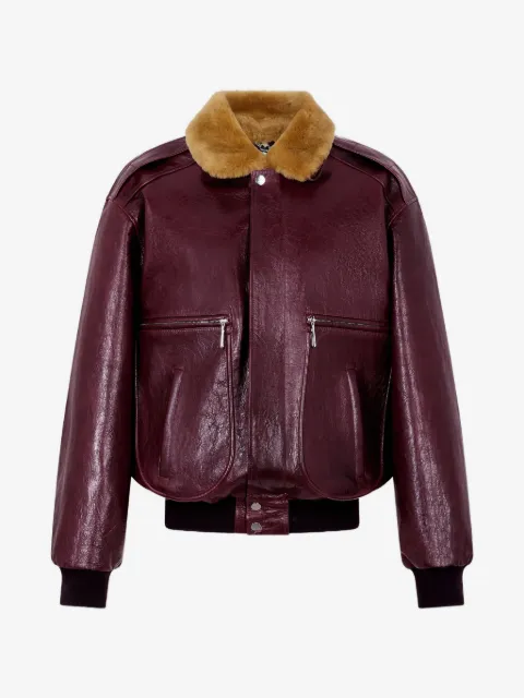 Rabanne shearling-collar leather bomber jacket