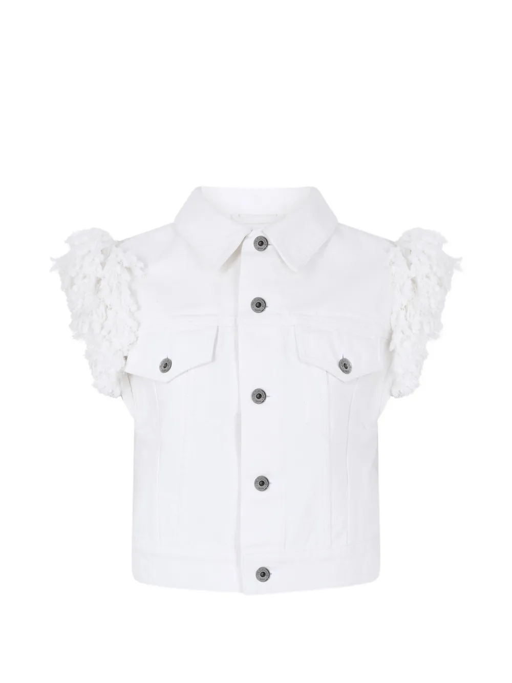 Rabanne fringe-trimmed sleeveless denim jacket - Weiß