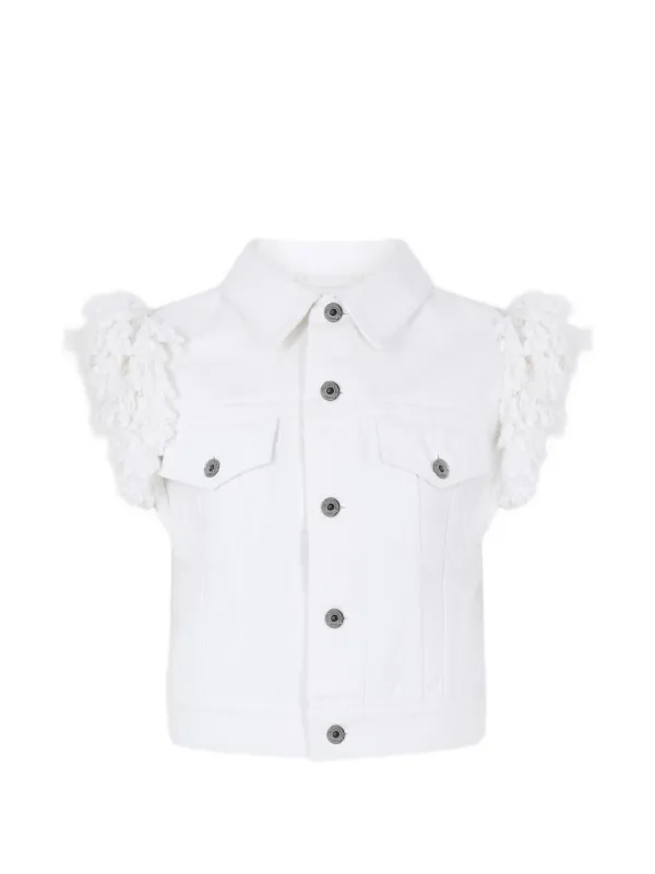 Rabanne Fitted Denim Jacket with Fringes in White