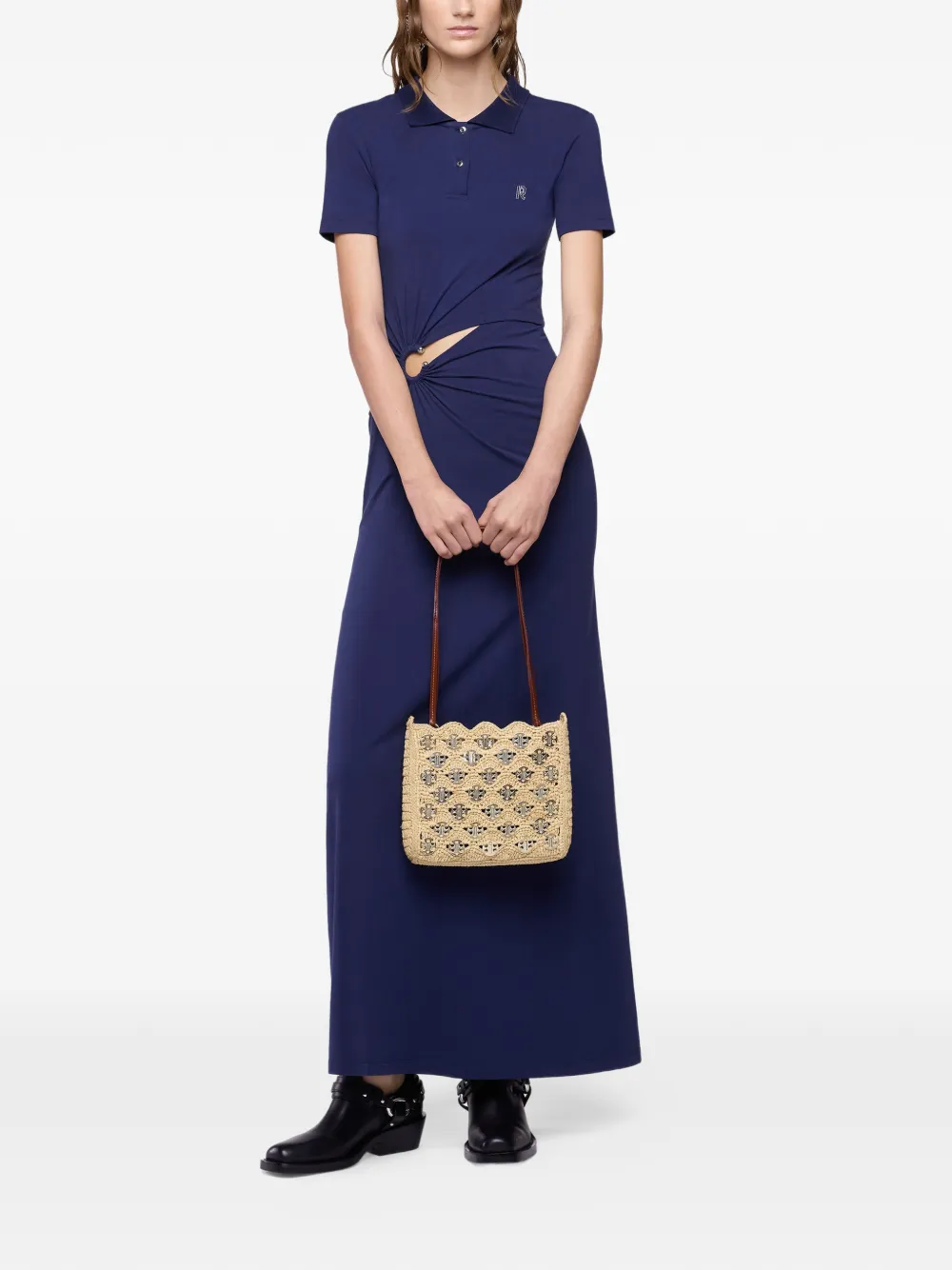 Rabanne piercing-detail polo-collar maxi dress - Blu