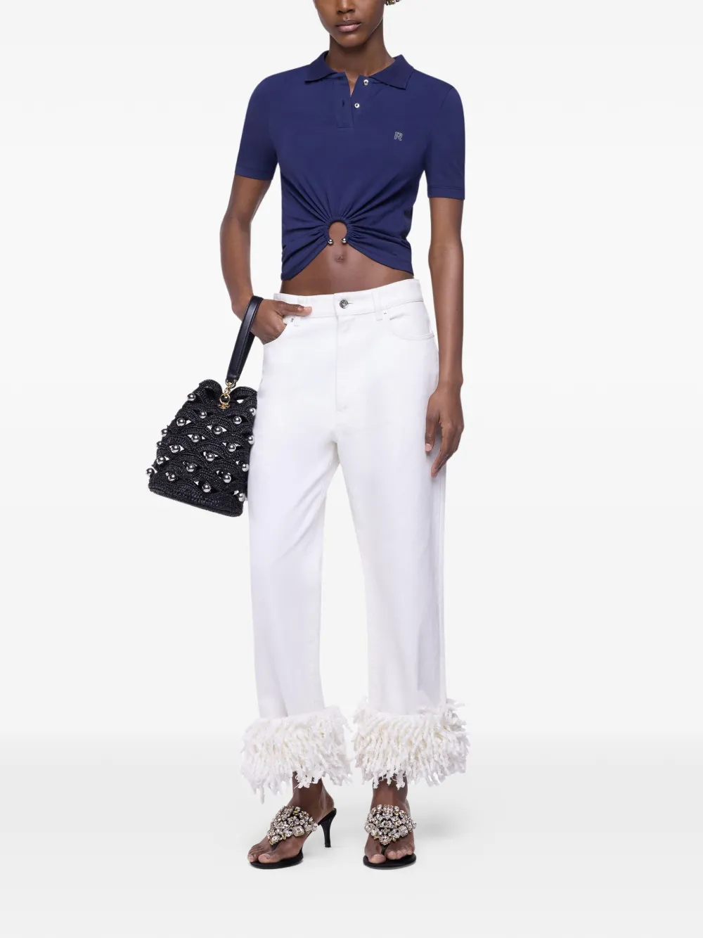 Rabanne Baggy jeans met franje detail Wit