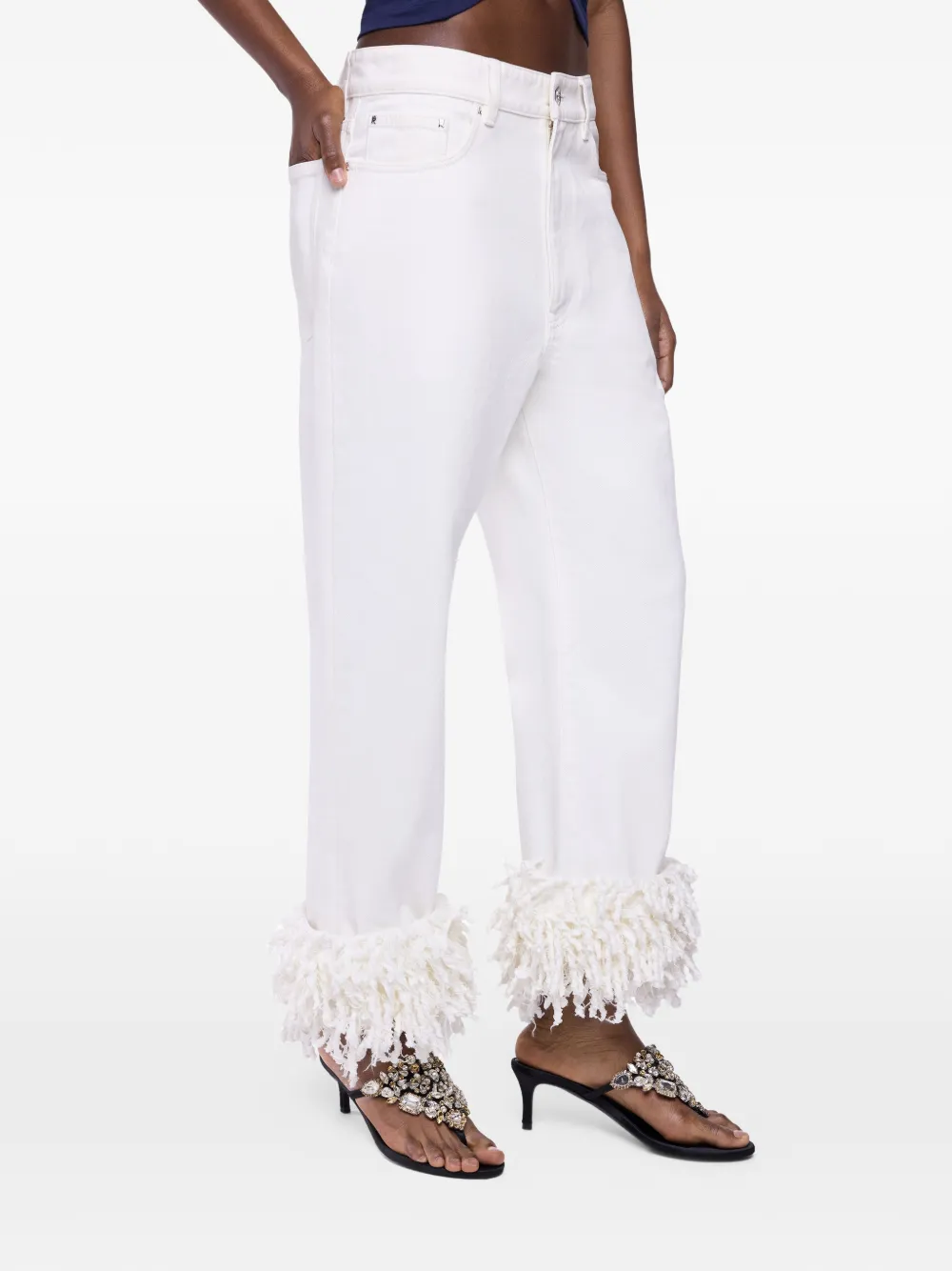 Rabanne Baggy jeans met franje detail Wit