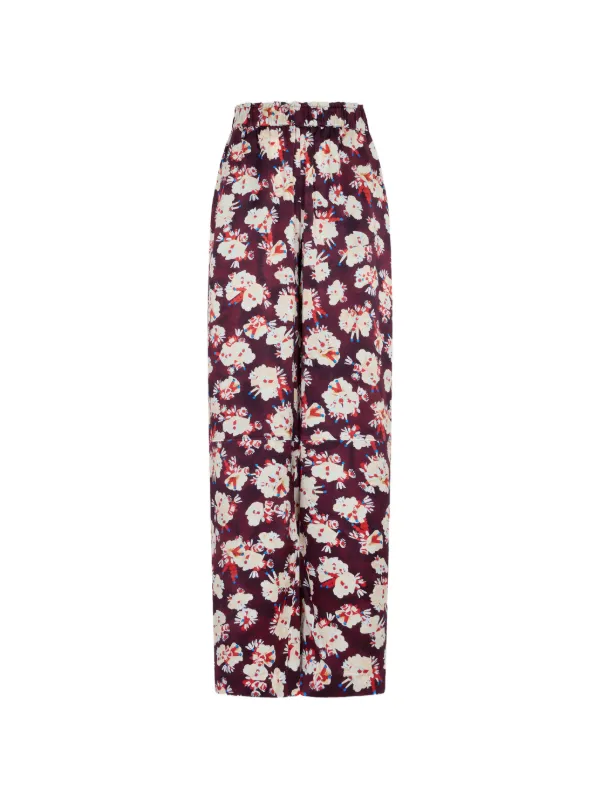 Rabanne Floral-patterned Silk Trousers in Red