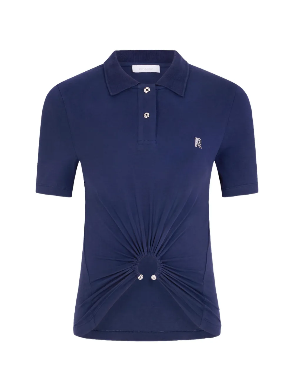 Rabanne piercing-detail monogram-motif polo shirt - Blau