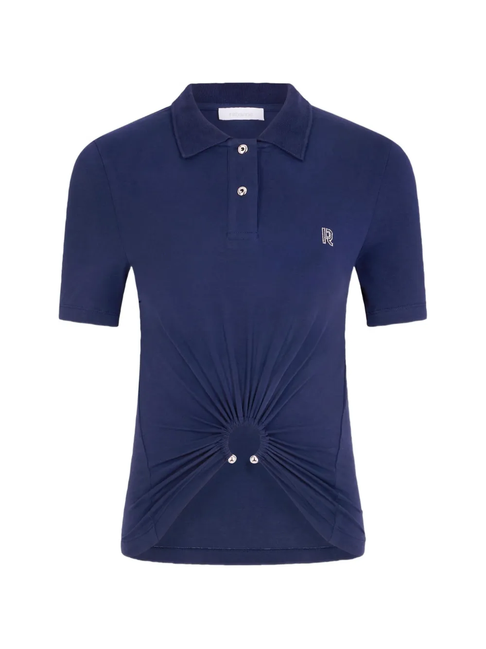 Rabanne piercing-detail monogram-motif polo shirt - Blu