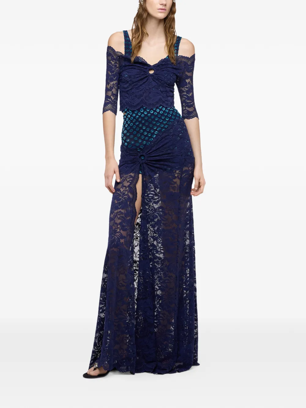 Rabanne Maxi-rok met trompe-l'oeil-effect en kant Blauw
