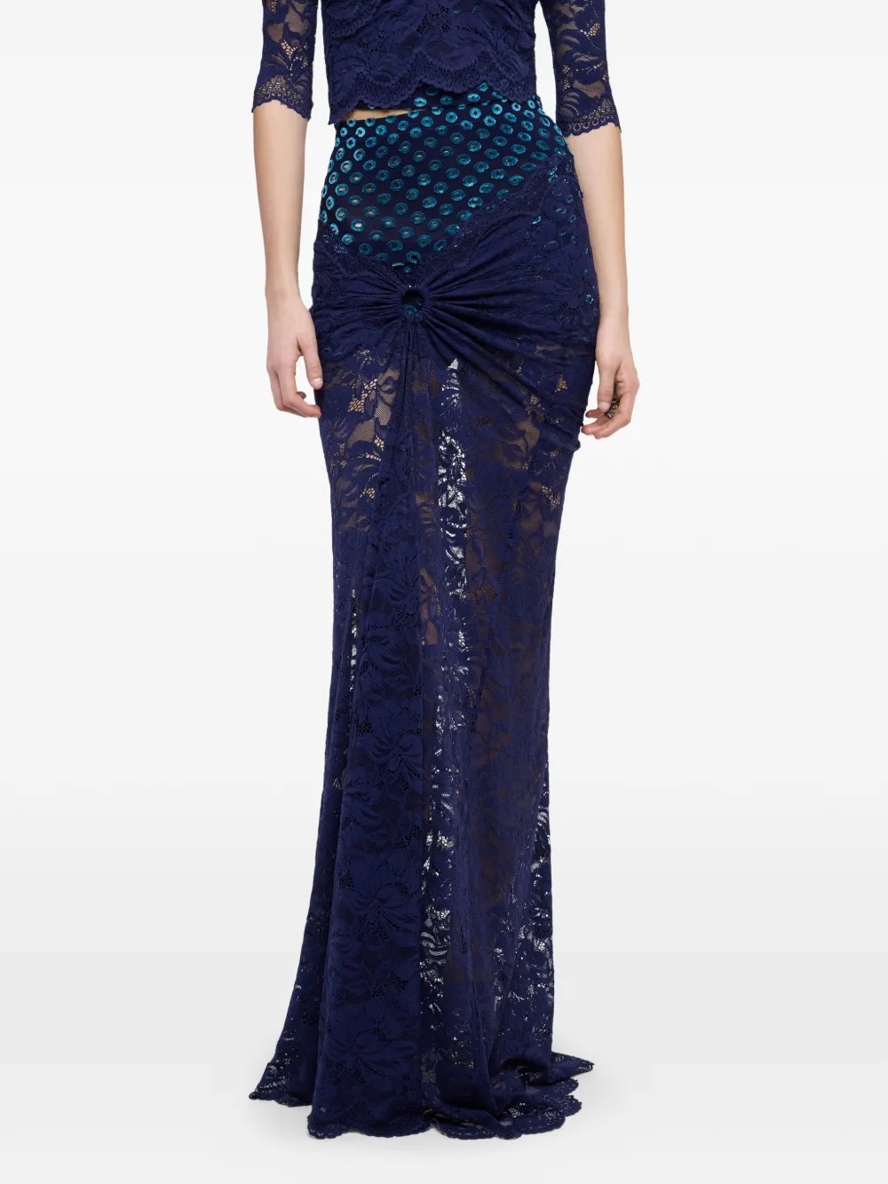 Rabanne Maxi-rok met trompe-l'oeil-effect en kant Blauw