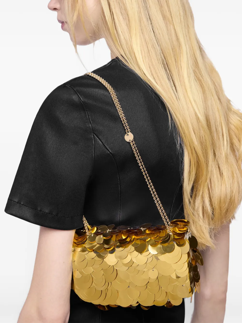 Rabanne Borsa a spalla mini con paillettes - Giallo