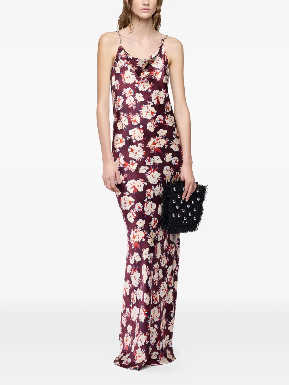 Rabanne Magenta maxi-jurk met bloemen-patroon van satijnen zijde Rood