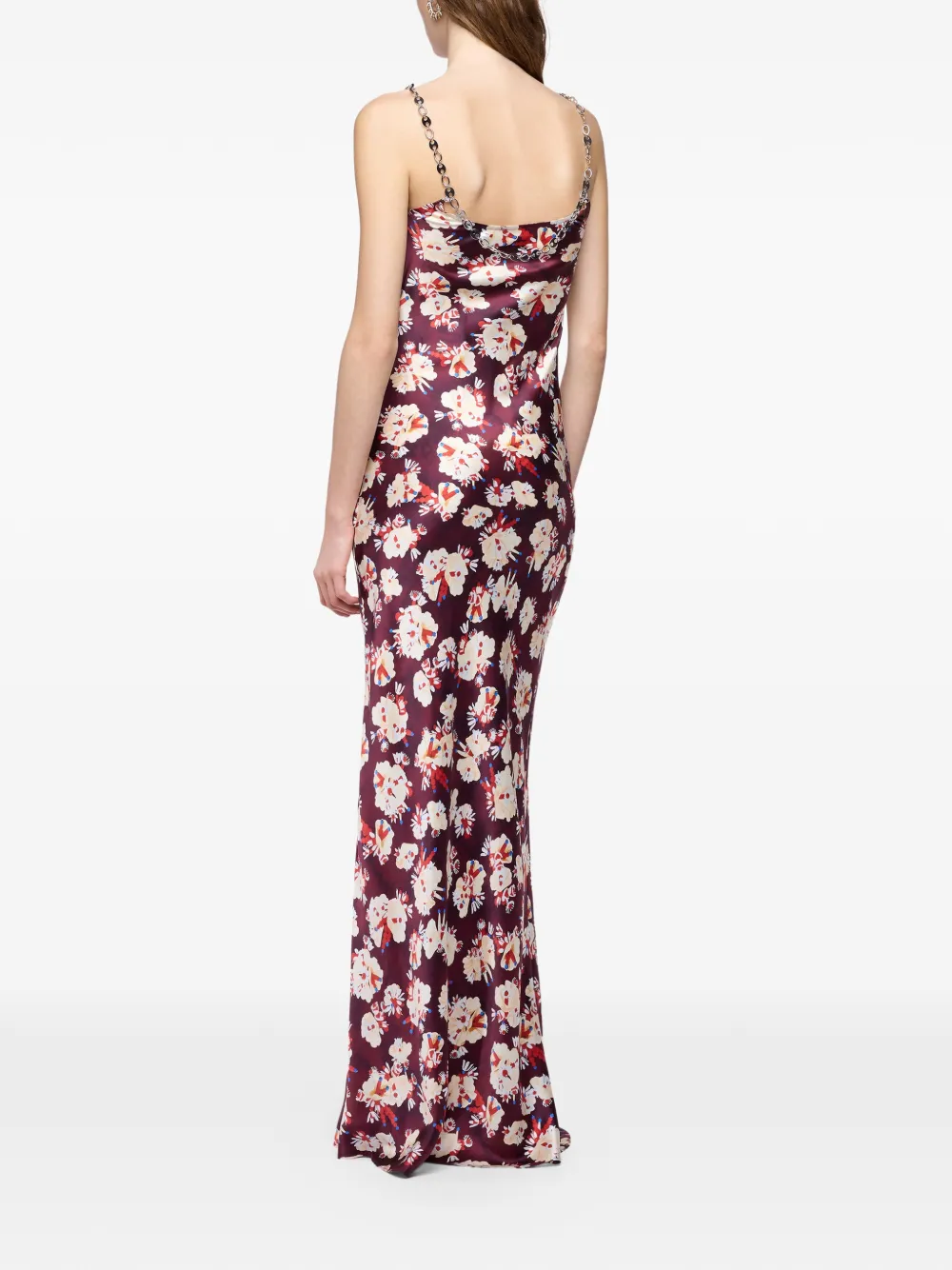 Rabanne Magenta maxi-jurk met bloemen-patroon van satijnen zijde Rood