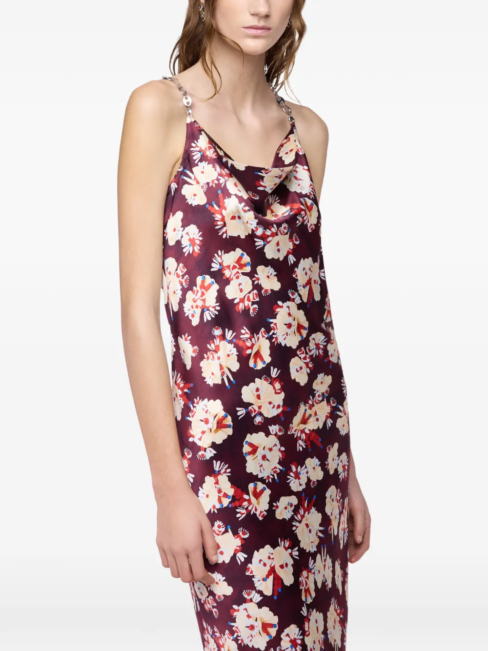 Rabanne Magenta maxi-jurk met bloemen-patroon van satijnen zijde Rood