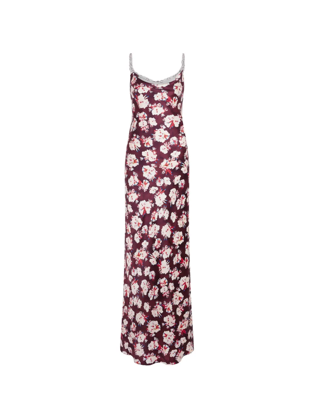 Rabanne Magenta maxi-jurk met bloemen-patroon van satijnen zijde Rood