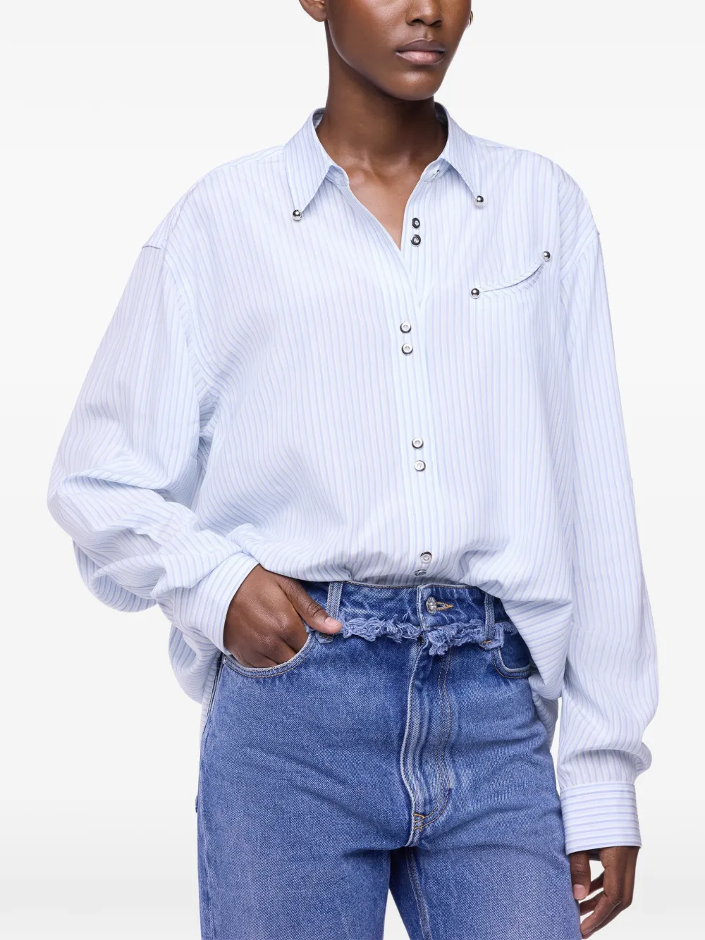 Rabanne Camicia a righe con perline - Blu