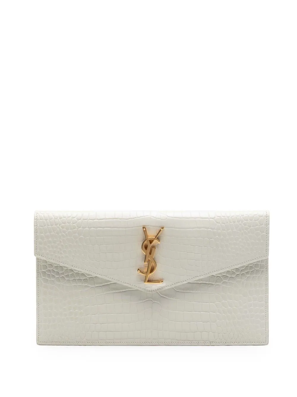 Saint Laurent Pre-Owned 2020 Croc Embossed Leather Uptown Pouch clutch bag - Bianco