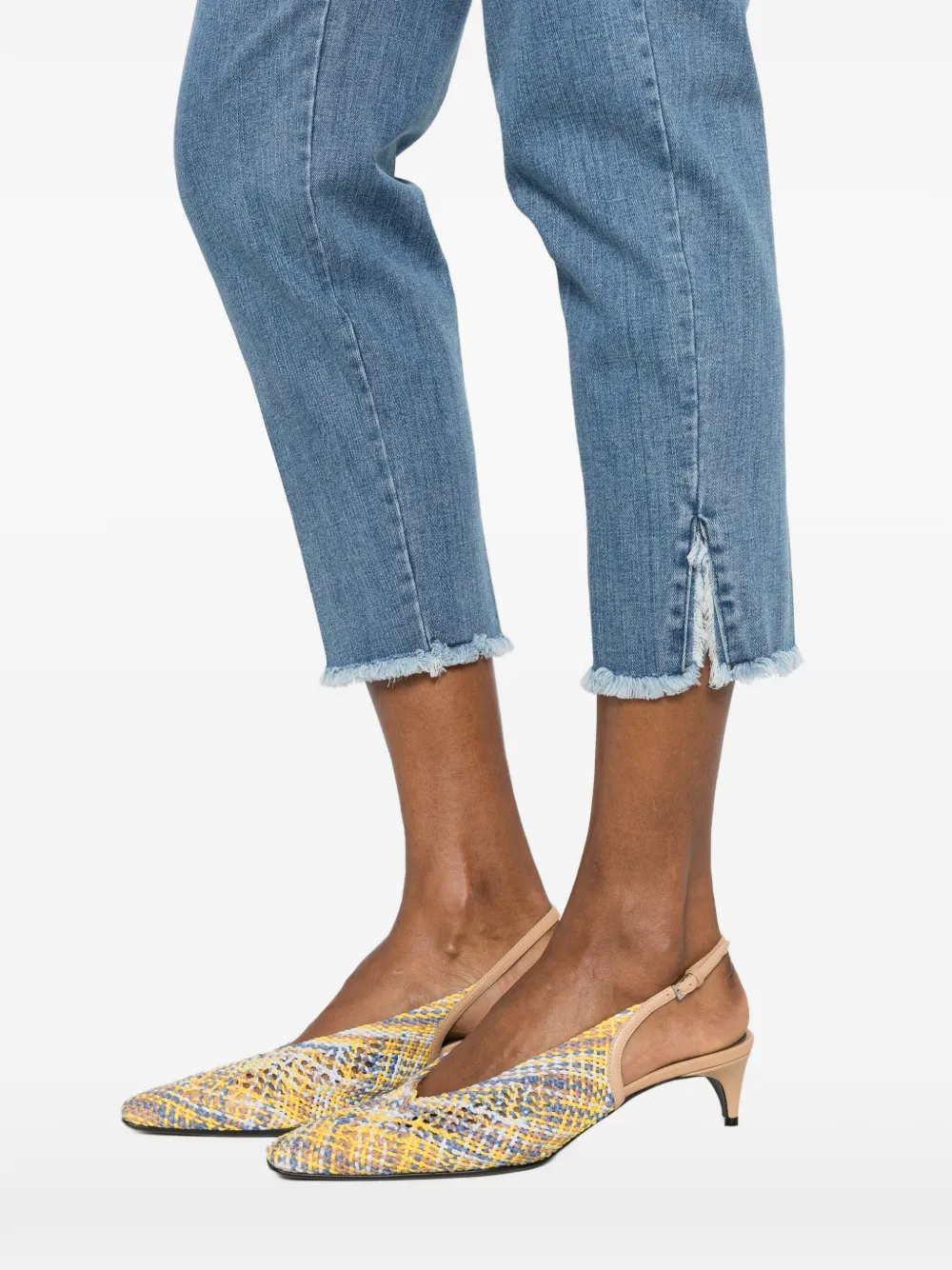 Avenue Montaigne Peggy cropped jeans met franje zoom Blauw
