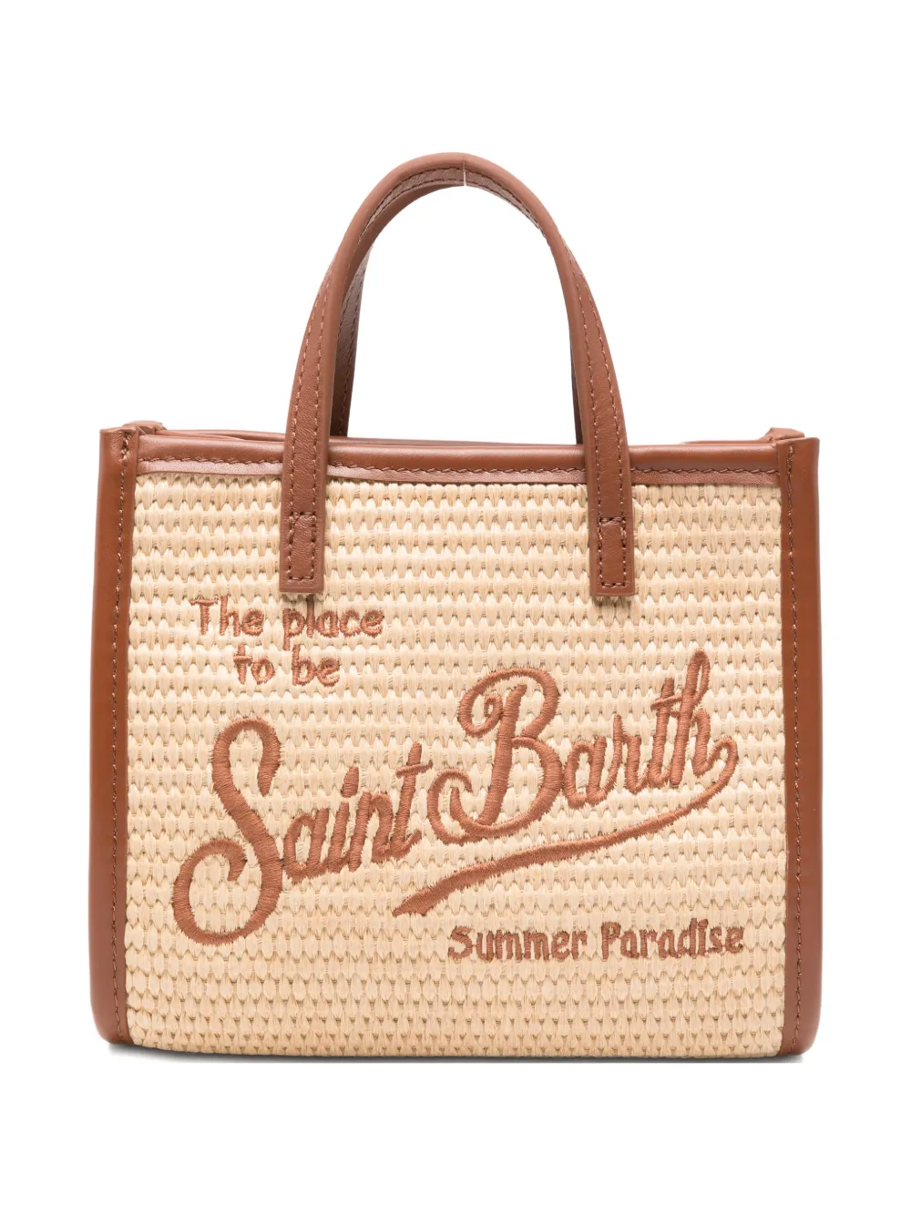 Mc2 Saint Barth Mini Vivian Logo-embroidered Straw Tote Bag In Brown