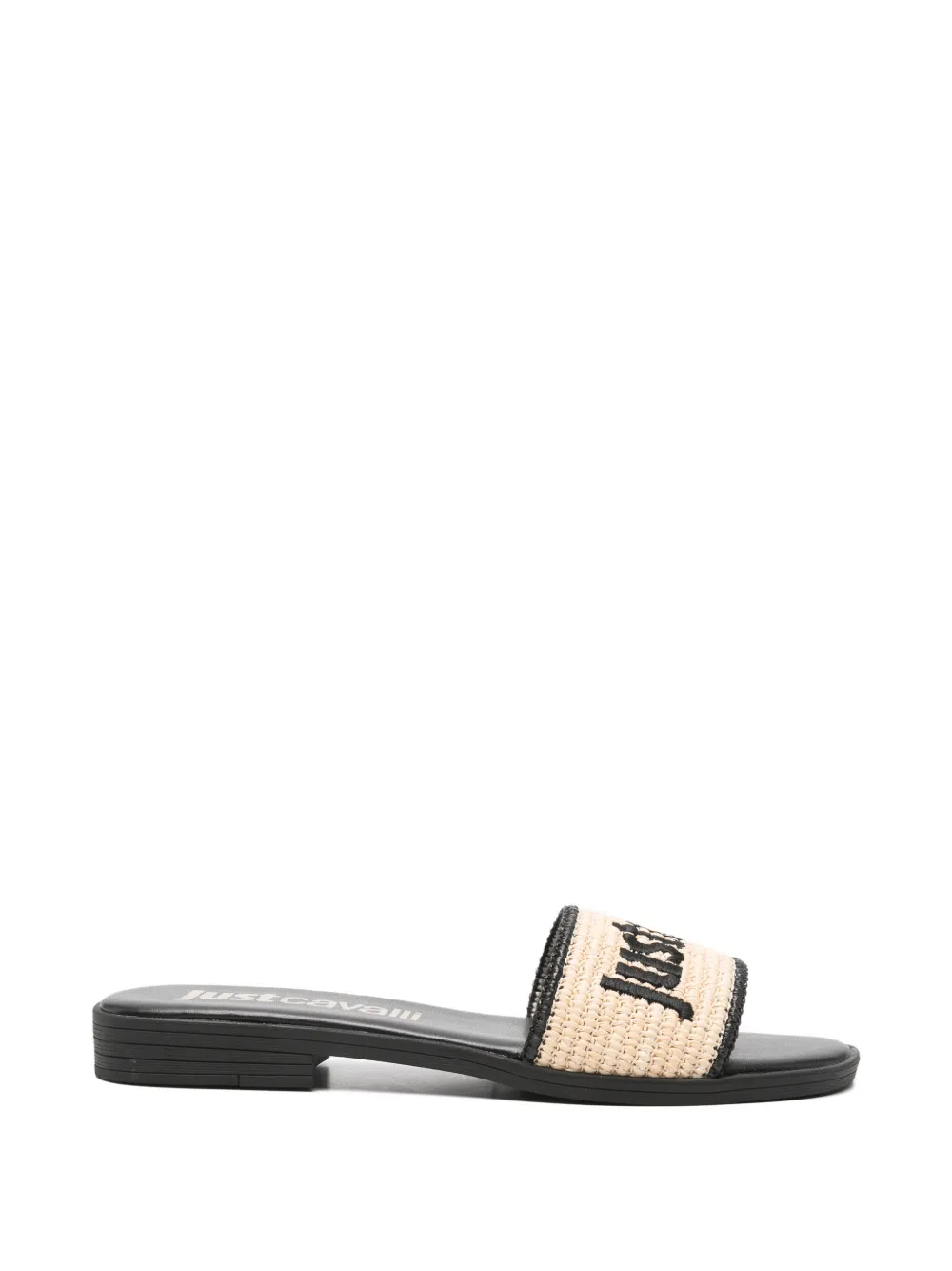 Just Cavalli logo-embroidered raffia-effect sandals - Toni neutri