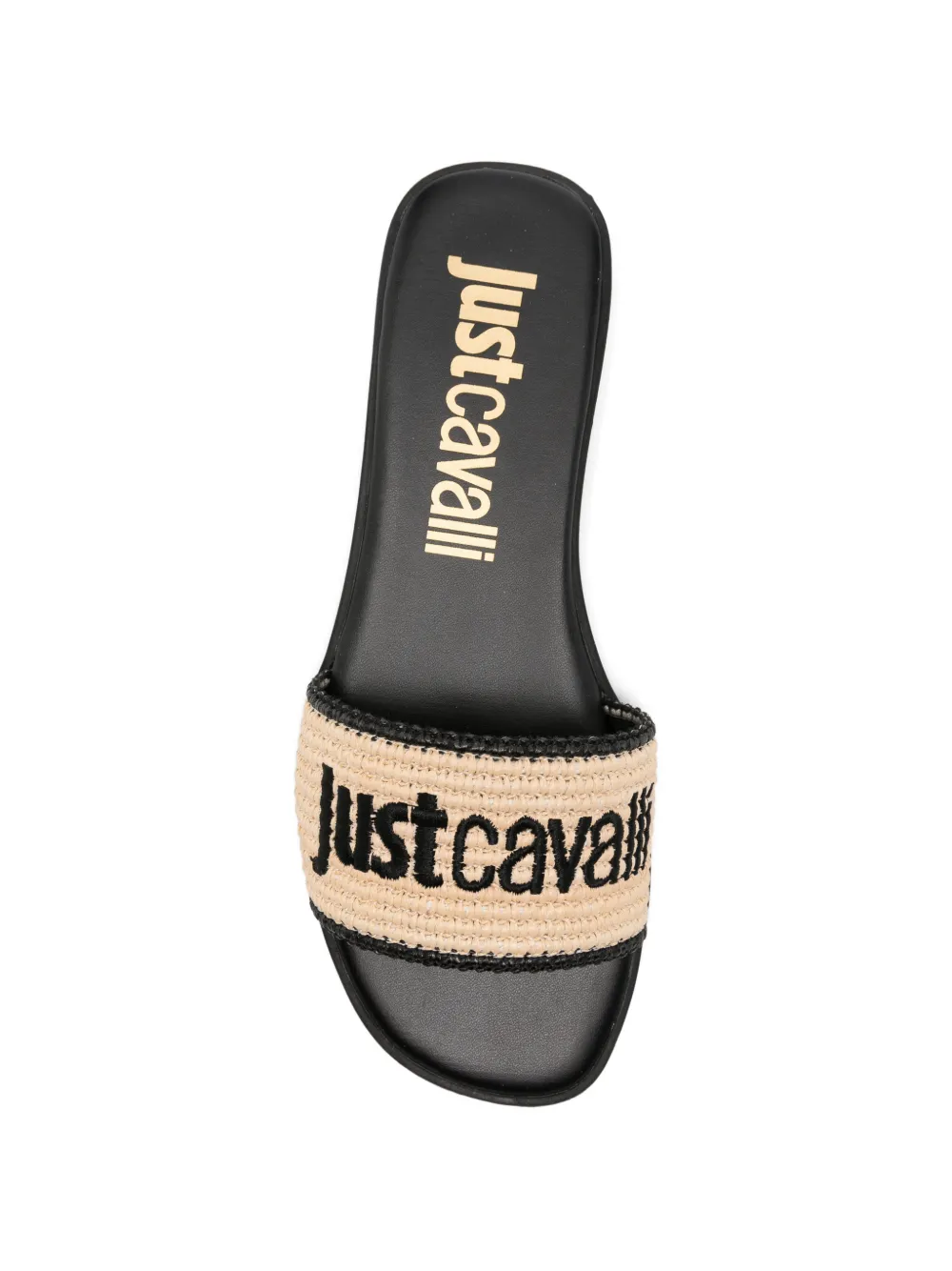 Just Cavalli Sandalen met geborduurd logo en raffia-effect Beige