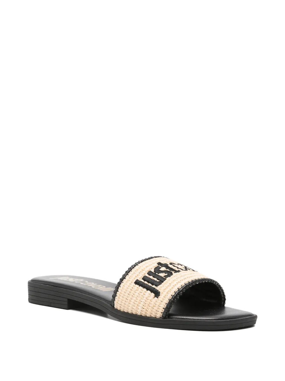 Just Cavalli Sandalen met geborduurd logo en raffia-effect Beige