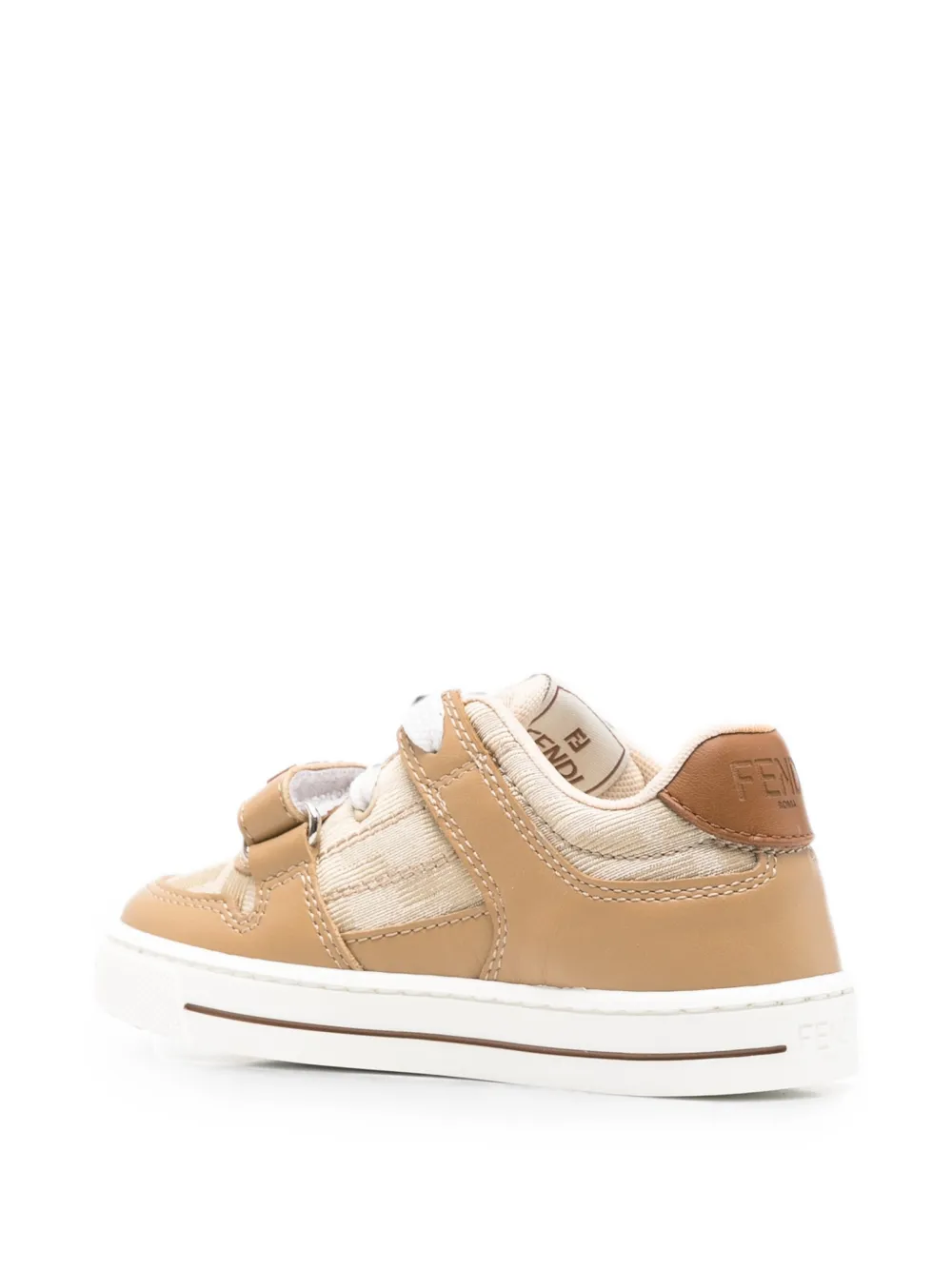 Fendi Kids Sneakers met logo-reliëf en klittenband Beige