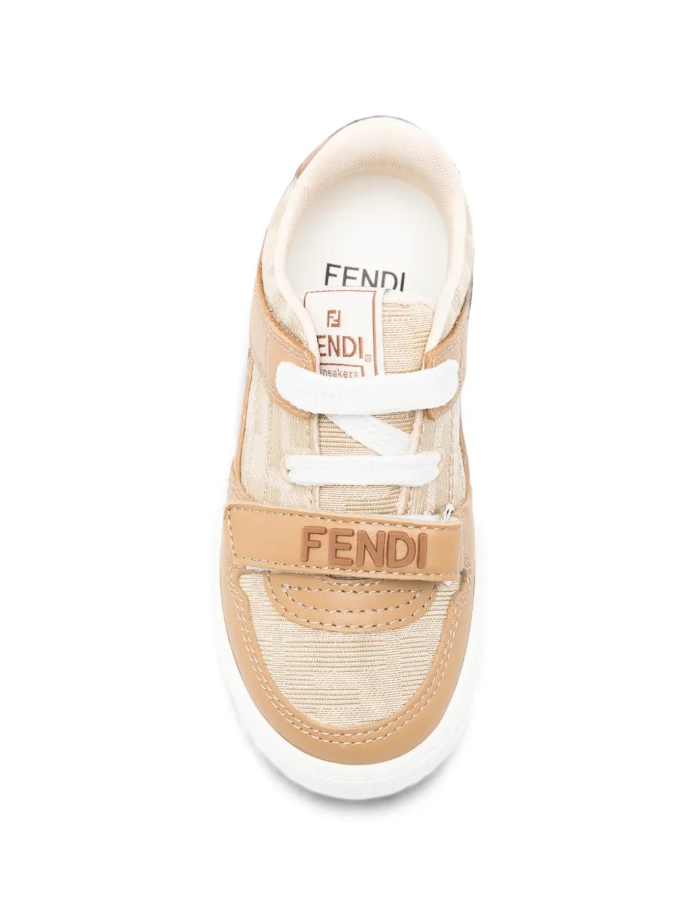 Fendi Kids Sneakers met logo-reliëf en klittenband Beige