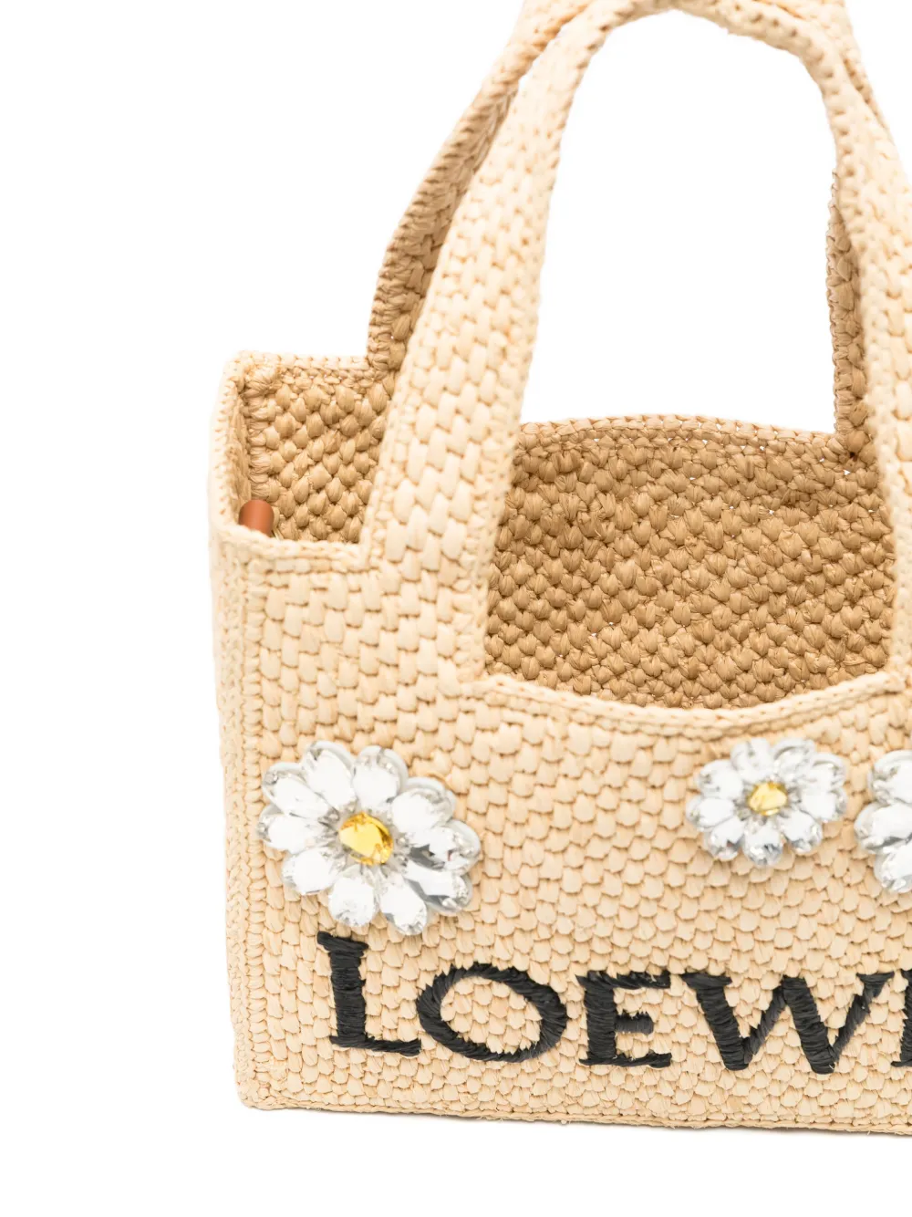 LOEWE x Paula's Ibiza mini-shopper verfraaid met kristallen Beige
