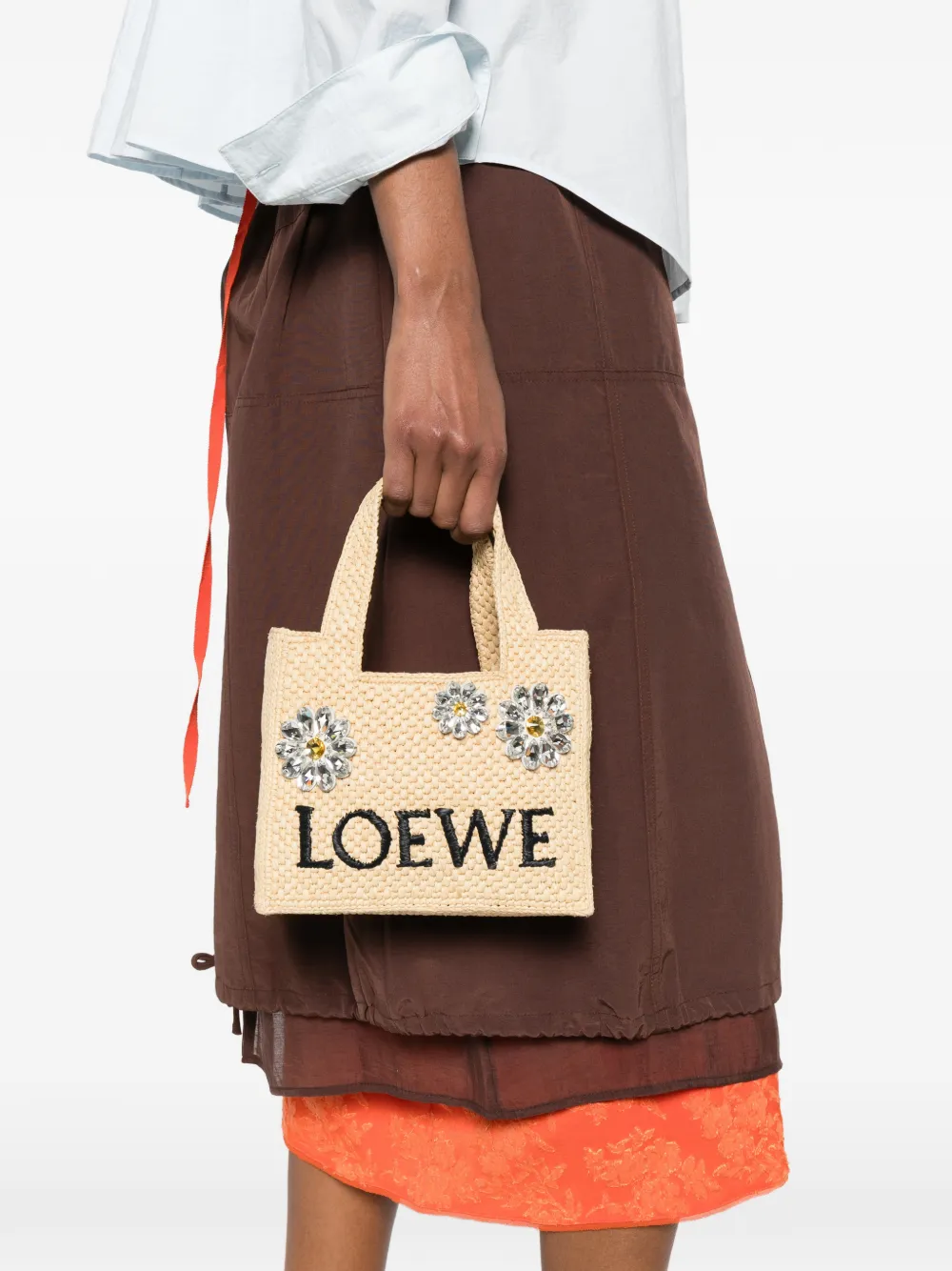 LOEWE x Paula's Ibiza mini-shopper verfraaid met kristallen Beige