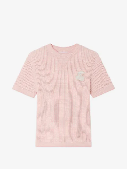 Bonpoint Melia cherry-patch ribbed-knit short-sleeve sweater