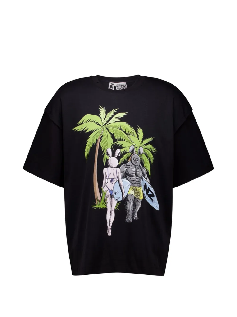 Natasha Zinko graphic-print layered-sleeve T-shirt - Nero