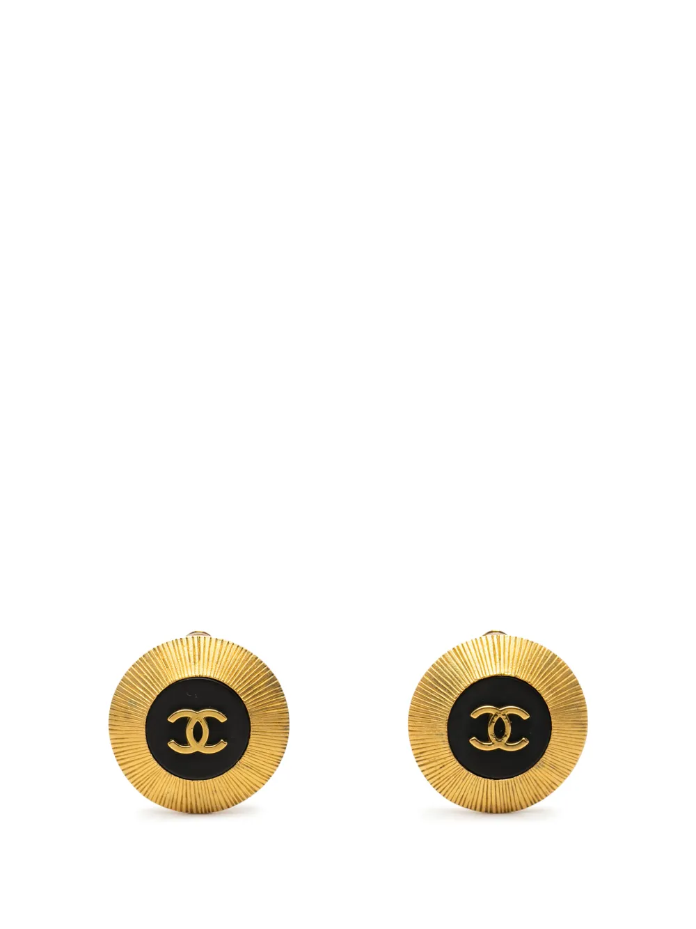 CHANEL Pre-Owned 1995 CC Gold Plated Resin Round Button Clip On Earrings costume earrings - Black
