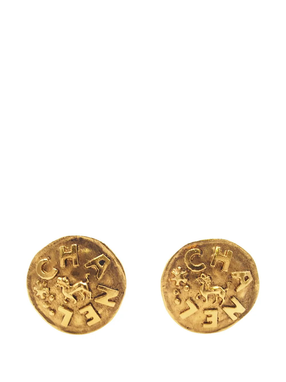 CHANEL Pre-Owned 1980-1990 Gold Plated Logo Horse Round Clip on Earrings costume earrings - Oro