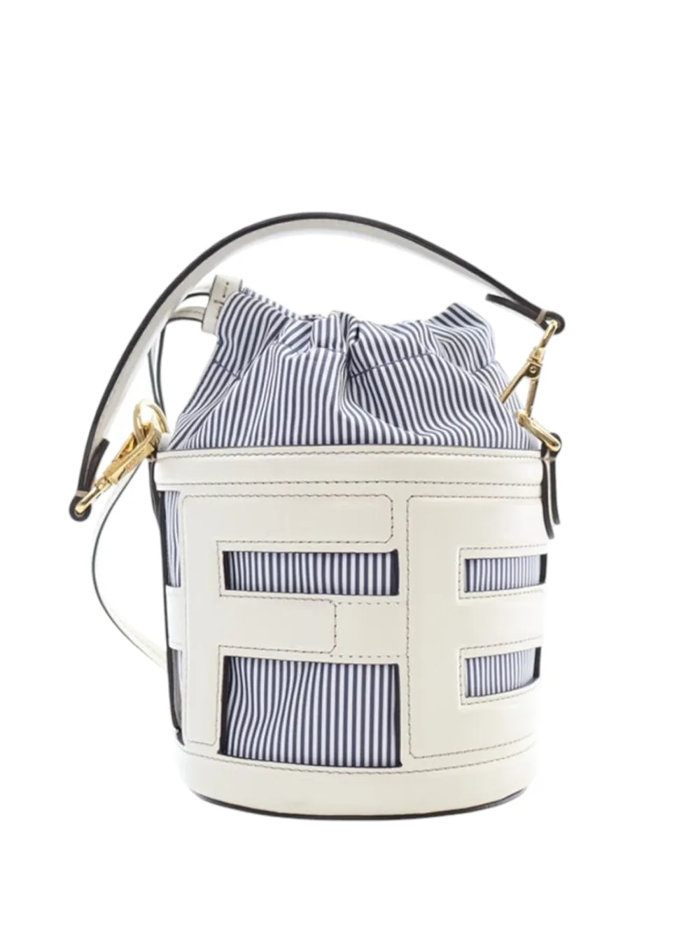 Fendi Pre-Owned 2010-2026 Mini Leather and Canvas Logo Step Out Bag bucket bag - Bianco
