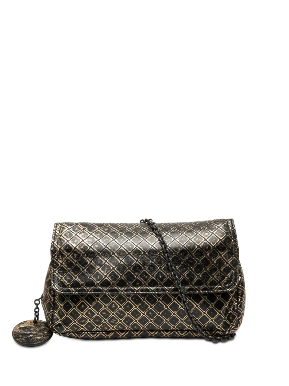 Bottega Veneta Pre-Owned 2012-2026 Metallic Calfskin Intrecciomirage Chain Flap crossbody bag - Oro
