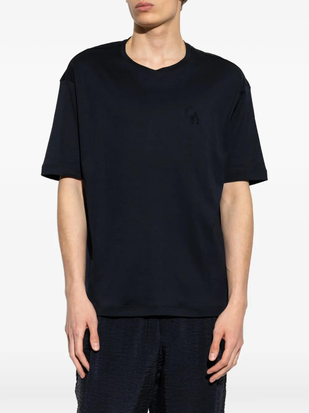 Giorgio Armani T-shirt met geborduurd logo Blauw