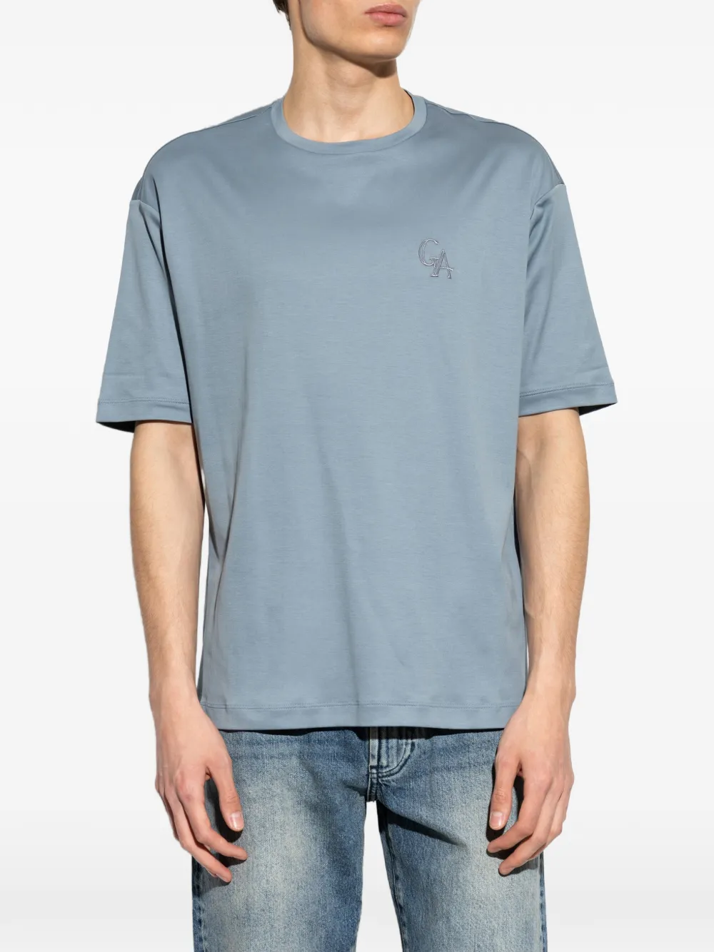 Giorgio Armani Katoenen T-shirt met geborduurd logo Blauw