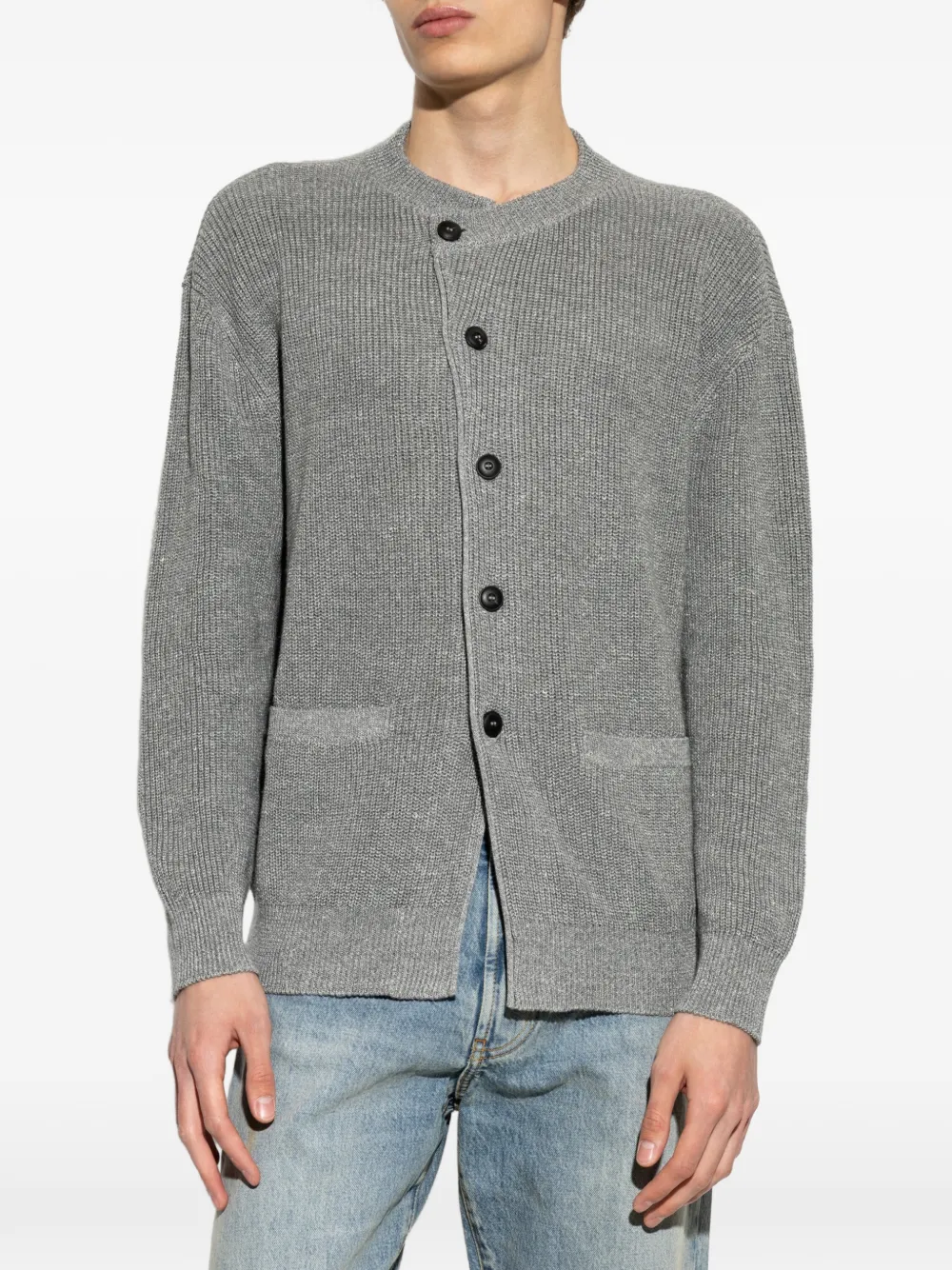 Giorgio Armani Asymmetrisch ribgebreid vest Grijs