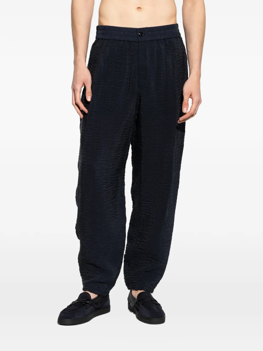 Giorgio Armani Broek met toelopende pijpen en gekreukt effect Blauw