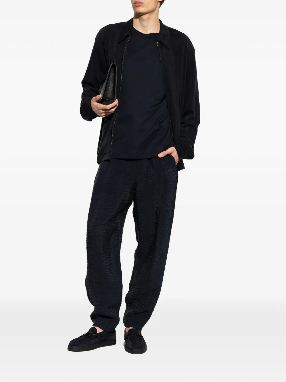 Giorgio Armani Broek met toelopende pijpen en gekreukt effect Blauw