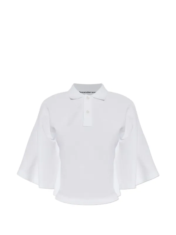Alexander Wang Logo-embroidered Flared-sleeve Polo Shirt in White