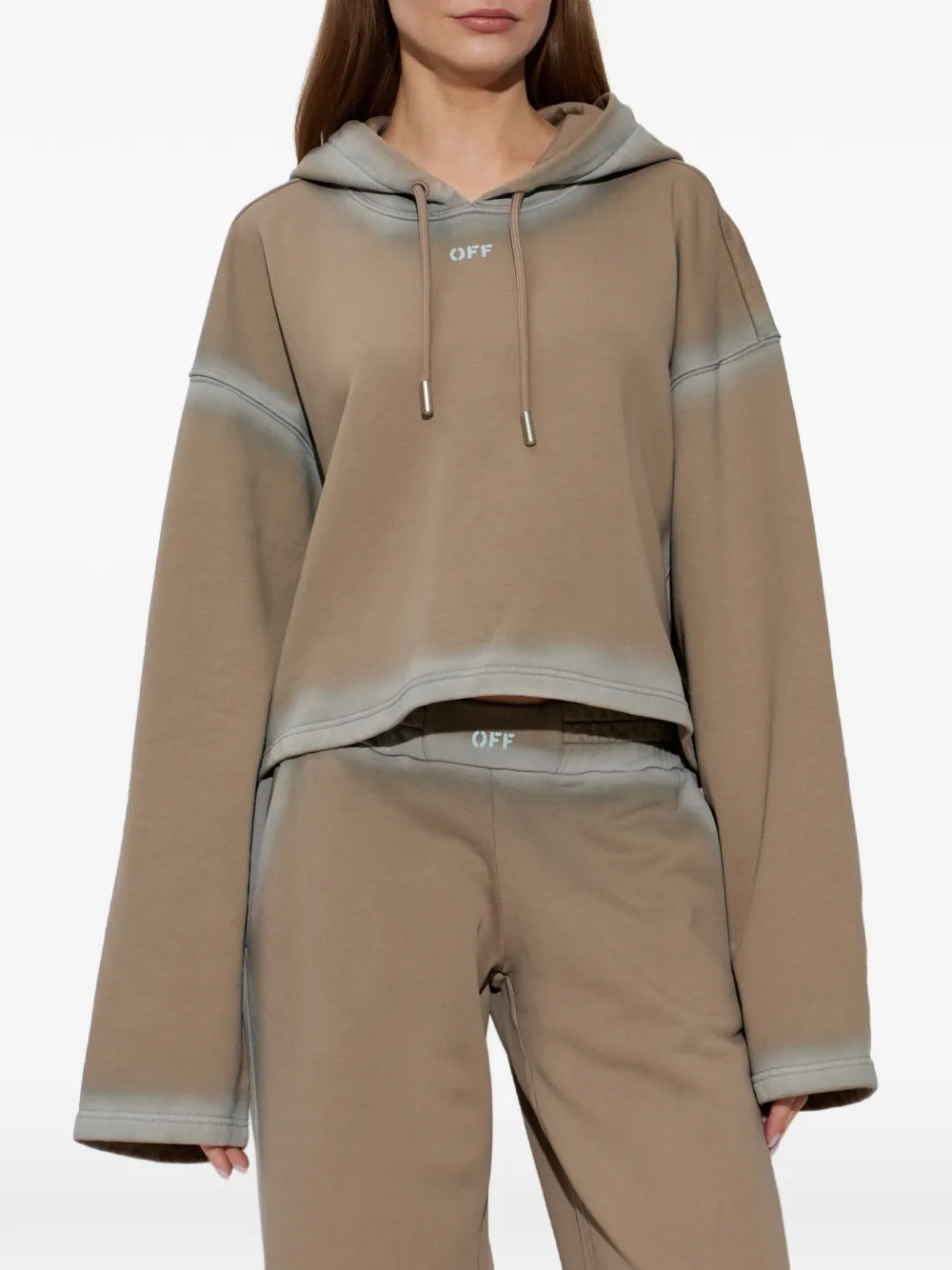 Off-White Cropped hoodie met vervaagd effect Bruin