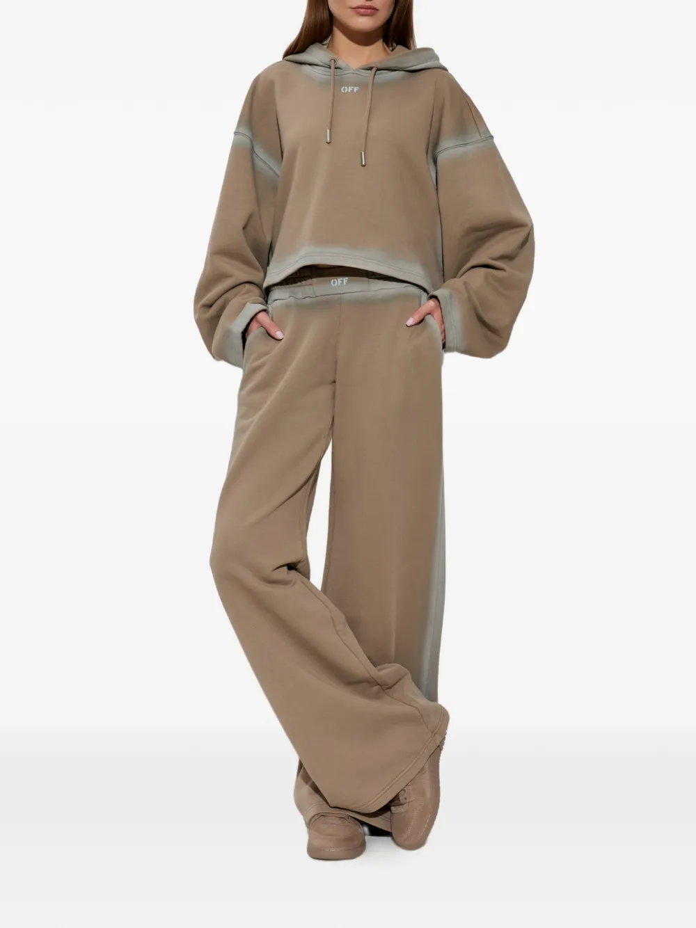 Off-White Cropped hoodie met vervaagd effect Bruin