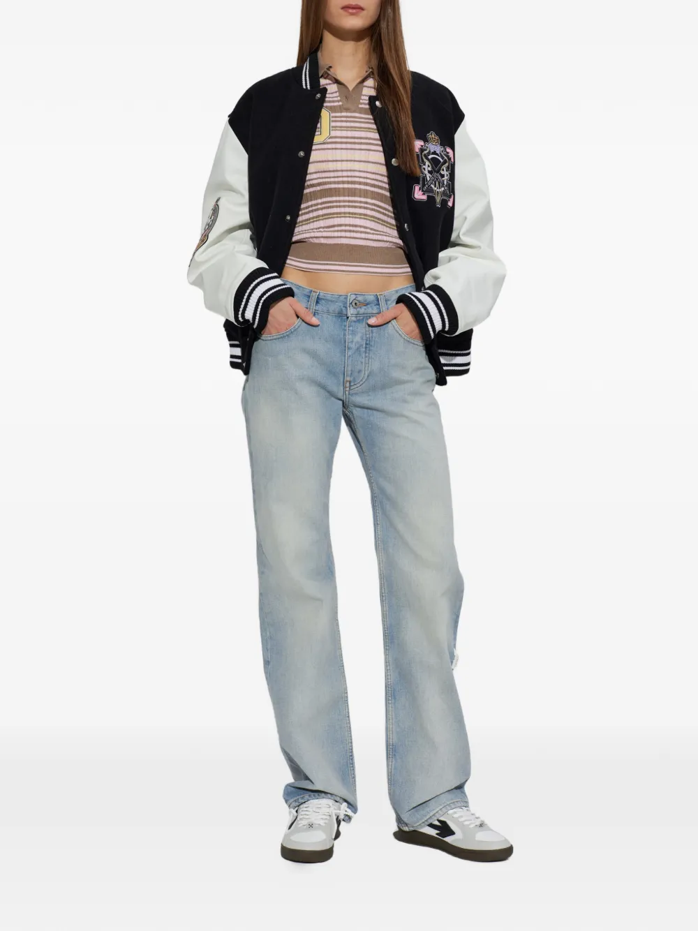Off-White Gestreept poloshirt met patch Bruin