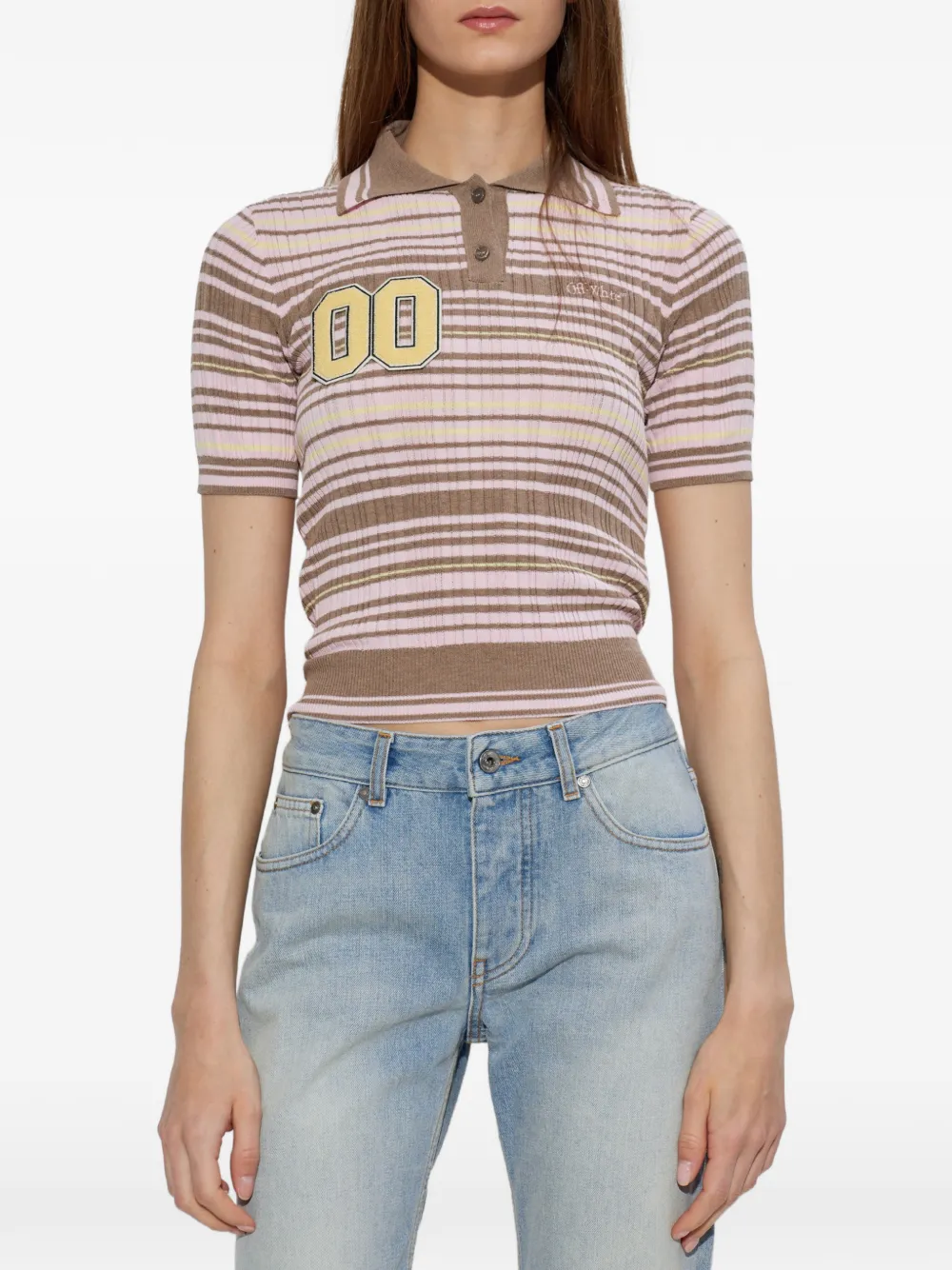 Off-White Gestreept poloshirt met patch Bruin