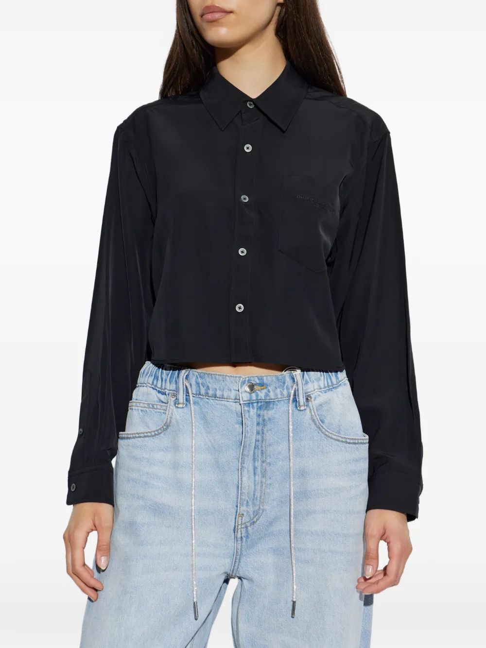 Alexander Wang Cropped shirt met geborduurd logo Zwart