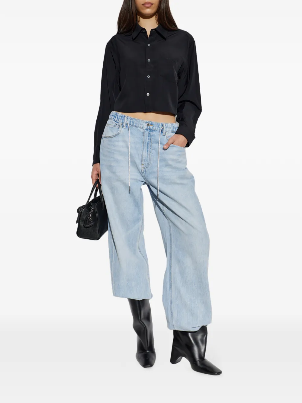 Alexander Wang Cropped shirt met geborduurd logo Zwart