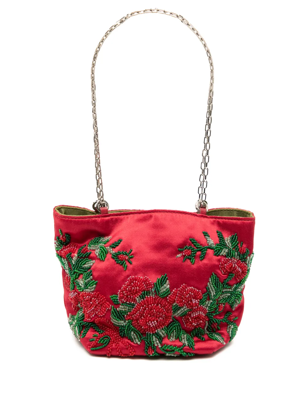 Valentino Garavani Pre-Owned 20th Century Micro Beaded Satin Floral Chain tote bag - Rosso