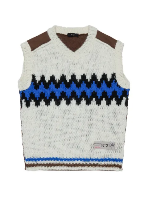 Nº21 Kids intarsia-knit V-neck top