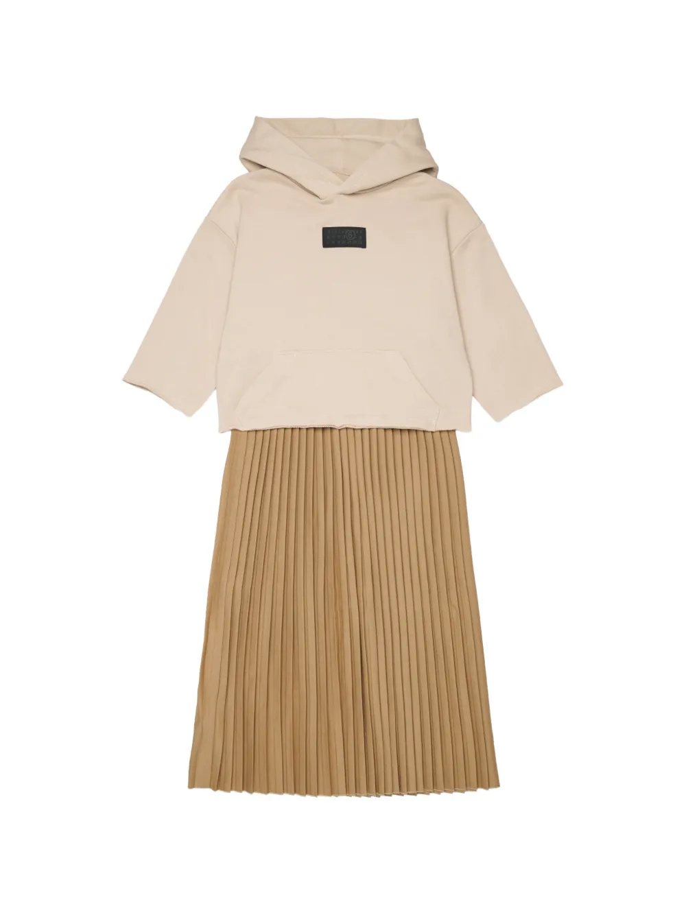 MM6 Maison Margiela Kids pleated-skirt layered-hoodie dress - Toni neutri